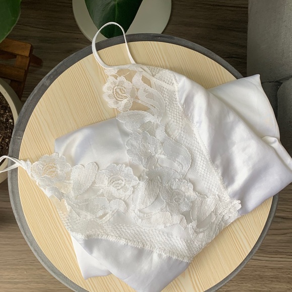 White Satin Nightie with Lace Front & Hem - Picture 1 of 3